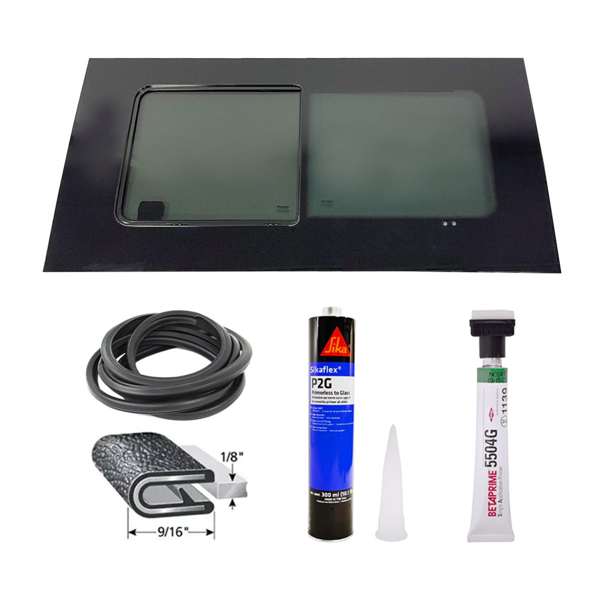 RAM PROMASTER Glass Set - Front Side - Omac - Trim Primer Glue + Cargo Van Sliding Window Left Galaxy - 2014 RAM PROMASTER Glass Set - Front Side - Omac - Trim Primer Glue + Cargo Van Sliding Window Left Galaxy - 2014